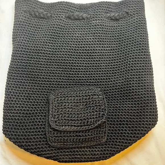 The Sak Black Woven CROCHET Lined Backpack Style Boho Purse Handbag - Picture 7 of 10